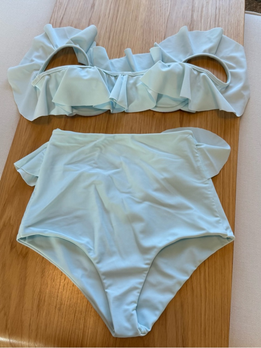 Tori Praver Light Blue Ruffle Two-Piece High-Waist Bikini Cheeky XS/S Set